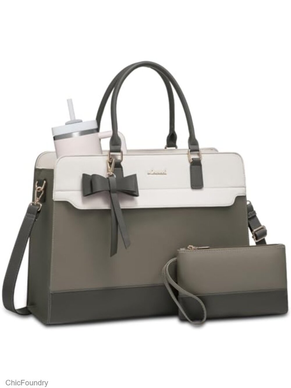 Water-Resistant PU Leather Laptop Tote Bag for Women Work Briefcase Teacher